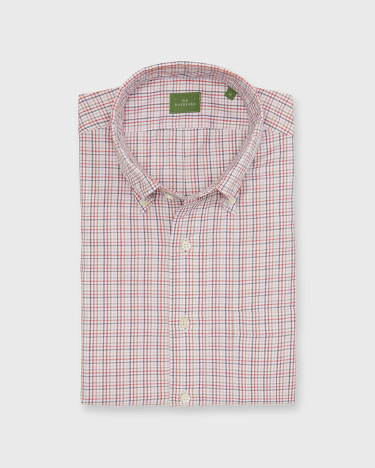 Sid Mashburn Twill Tattersall Button Down Sport Shirt - Bone/Coral/Olive