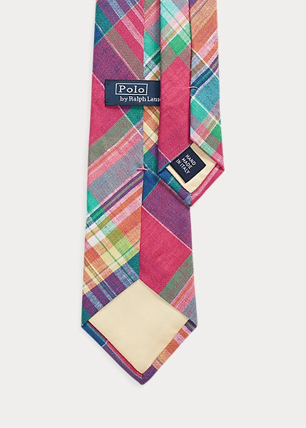 Ralph Lauren Plaid Linen Necktie - Pink/Blue