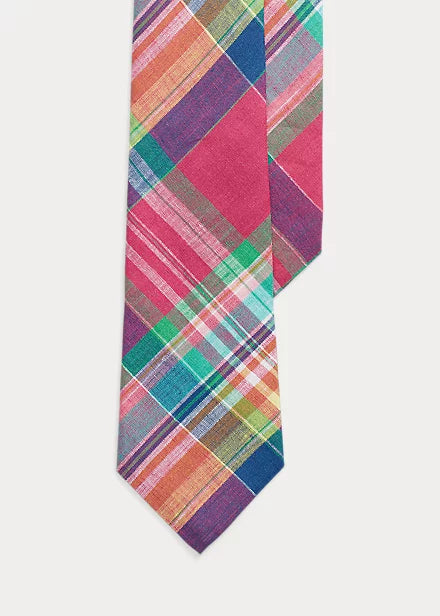 Ralph Lauren Plaid Linen Necktie - Pink/Blue